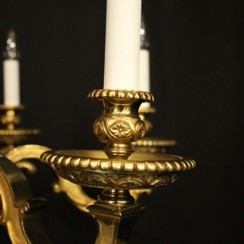 FRENCH GILDED BRONZE 6 LIGHT ANTIQUE CHANDELIER - ADDITIONAL PHOTO 6