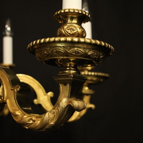 FRENCH GILDED BRONZE 6 LIGHT ANTIQUE CHANDELIER - ADDITIONAL PHOTO 7