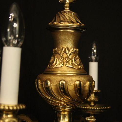 FRENCH GILDED BRONZE 6 LIGHT ANTIQUE CHANDELIER - ADDITIONAL PHOTO 8