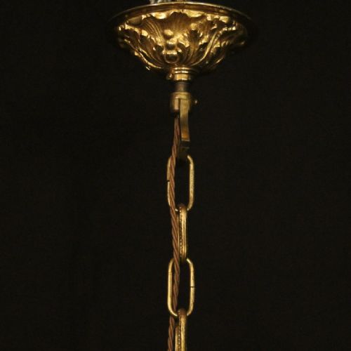 FRENCH GILDED BRONZE 6 LIGHT ANTIQUE CHANDELIER - ADDITIONAL PHOTO 9