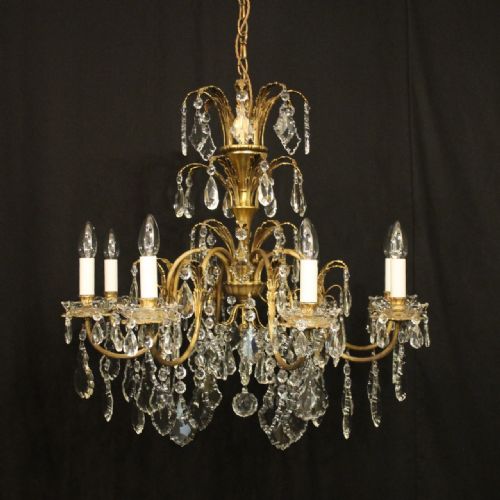 french gilded bronze crystal 8 light antique chandelier - CATEGORY: ANTIQUE LIGHTING - DATED 1920
