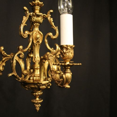 FRENCH GILDED BRONZE TRIPLE LIGHT ANTIQUE CHANDELIER - ADDITIONAL PHOTO 1