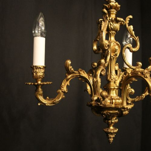 FRENCH GILDED BRONZE TRIPLE LIGHT ANTIQUE CHANDELIER - ADDITIONAL PHOTO 2