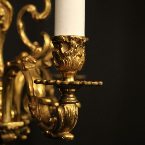 FRENCH GILDED BRONZE TRIPLE LIGHT ANTIQUE CHANDELIER - ADDITIONAL PHOTO 3