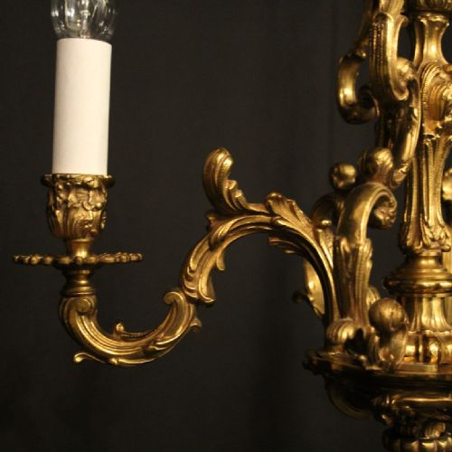 FRENCH GILDED BRONZE TRIPLE LIGHT ANTIQUE CHANDELIER - ADDITIONAL PHOTO 4