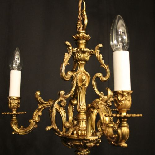 FRENCH GILDED BRONZE TRIPLE LIGHT ANTIQUE CHANDELIER - ADDITIONAL PHOTO 5