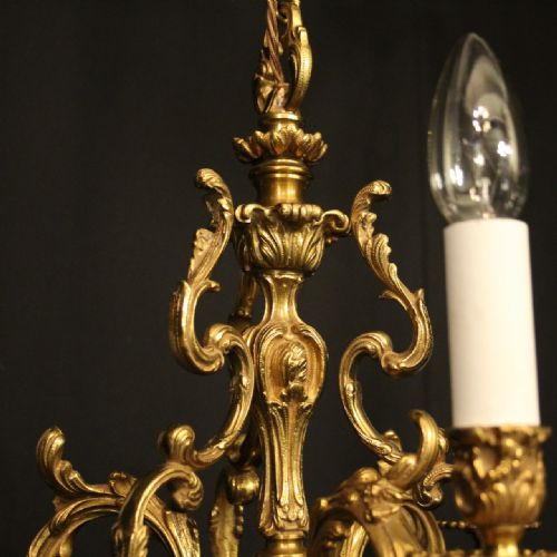 FRENCH GILDED BRONZE TRIPLE LIGHT ANTIQUE CHANDELIER - ADDITIONAL PHOTO 6