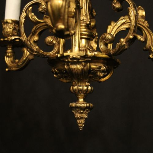 FRENCH GILDED BRONZE TRIPLE LIGHT ANTIQUE CHANDELIER - ADDITIONAL PHOTO 7