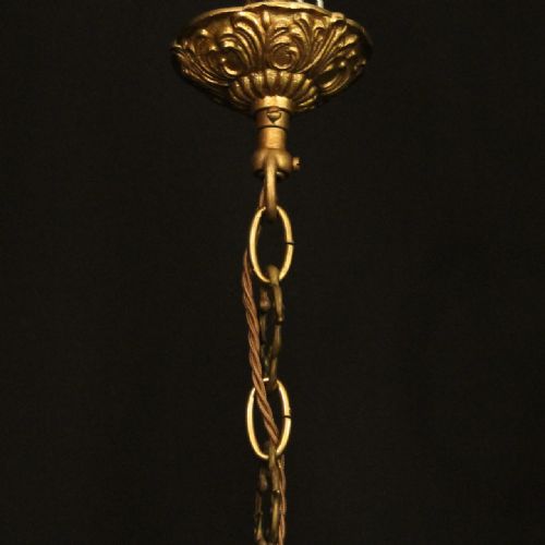 FRENCH GILDED BRONZE TRIPLE LIGHT ANTIQUE CHANDELIER - ADDITIONAL PHOTO 9