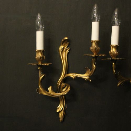 FRENCH PAIR OF GILDED BRONZE ANTIQUE WALL SCONCES - ADDITIONAL PHOTO 1