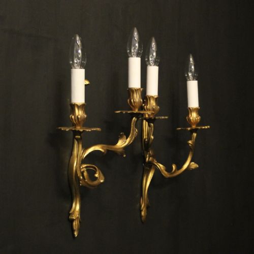 FRENCH PAIR OF GILDED BRONZE ANTIQUE WALL SCONCES - ADDITIONAL PHOTO 9