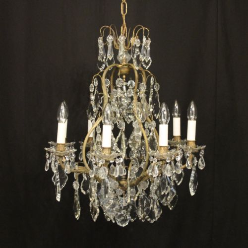 french gilded 9 light antique crystal antique chandelier - CATEGORY: ANTIQUE LIGHTING - DATED 1920