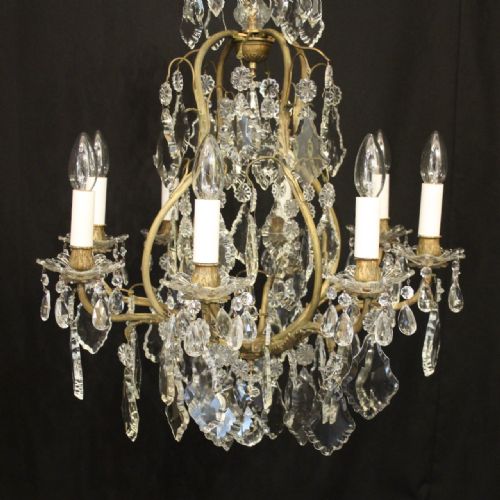 FRENCH GILDED 9 LIGHT ANTIQUE CRYSTAL ANTIQUE CHANDELIER - ADDITIONAL PHOTO 1