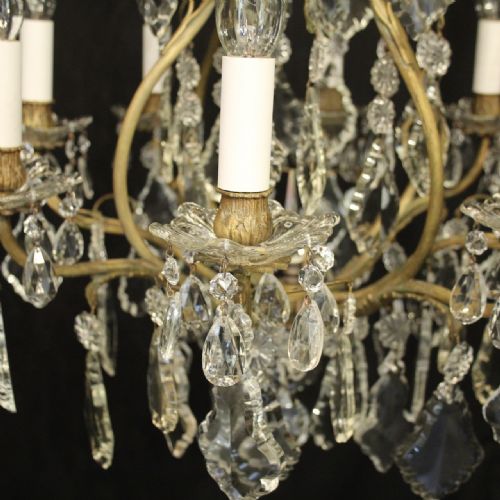 FRENCH GILDED 9 LIGHT ANTIQUE CRYSTAL ANTIQUE CHANDELIER - ADDITIONAL PHOTO 2