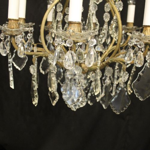 FRENCH GILDED 9 LIGHT ANTIQUE CRYSTAL ANTIQUE CHANDELIER - ADDITIONAL PHOTO 3