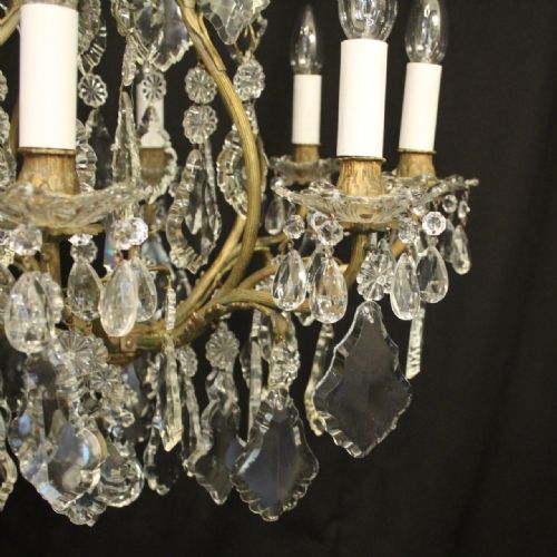 FRENCH GILDED 9 LIGHT ANTIQUE CRYSTAL ANTIQUE CHANDELIER - ADDITIONAL PHOTO 4