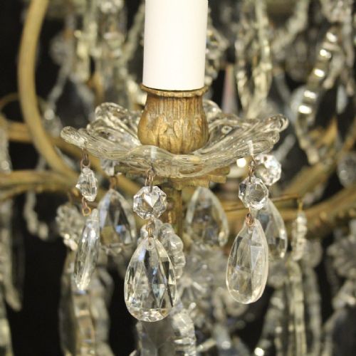 FRENCH GILDED 9 LIGHT ANTIQUE CRYSTAL ANTIQUE CHANDELIER - ADDITIONAL PHOTO 5