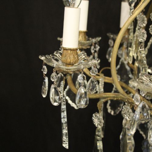 FRENCH GILDED 9 LIGHT ANTIQUE CRYSTAL ANTIQUE CHANDELIER - ADDITIONAL PHOTO 6