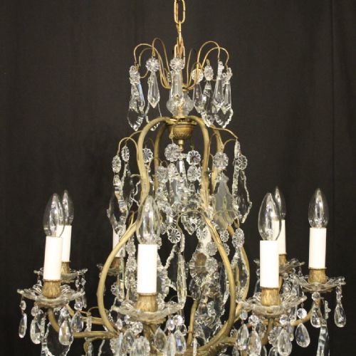 FRENCH GILDED 9 LIGHT ANTIQUE CRYSTAL ANTIQUE CHANDELIER - ADDITIONAL PHOTO 7