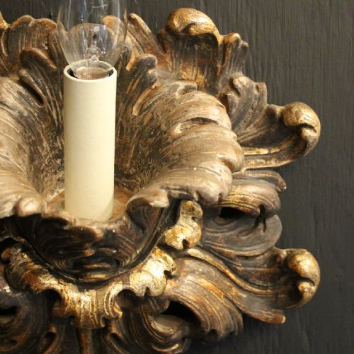 ITALIAN PAIR OF FLORENTINE GILTWOOD ANTIQUE WALL LIGHTS - ADDITIONAL PHOTO 5