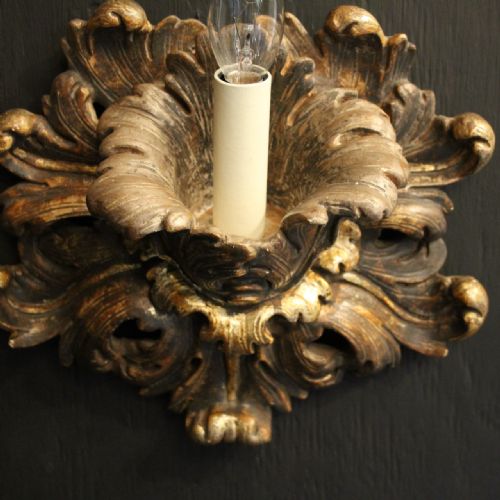 ITALIAN PAIR OF FLORENTINE GILTWOOD ANTIQUE WALL LIGHTS - ADDITIONAL PHOTO 7