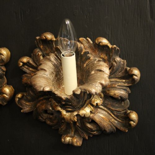 ITALIAN PAIR OF FLORENTINE GILTWOOD ANTIQUE WALL LIGHTS - ADDITIONAL PHOTO 8