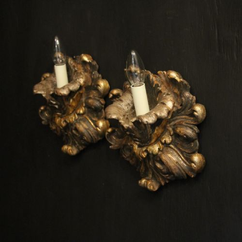 ITALIAN PAIR OF FLORENTINE GILTWOOD ANTIQUE WALL LIGHTS - ADDITIONAL PHOTO 9