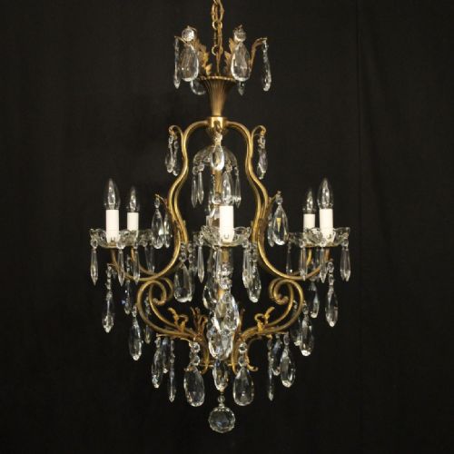 french gilded 7 light antique crystal chandelier - CATEGORY: ANTIQUE LIGHTING - DATED 1920