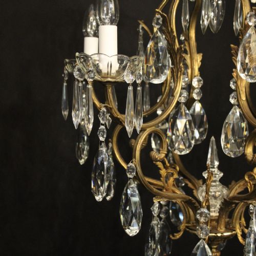 FRENCH GILDED 7 LIGHT ANTIQUE CRYSTAL CHANDELIER - ADDITIONAL PHOTO 1