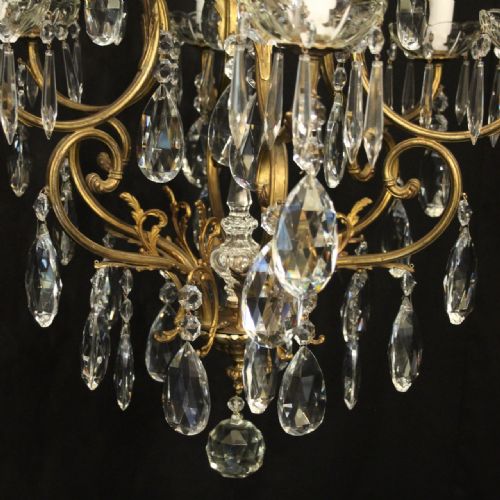 FRENCH GILDED 7 LIGHT ANTIQUE CRYSTAL CHANDELIER - ADDITIONAL PHOTO 2