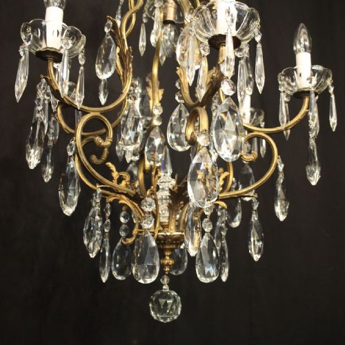 FRENCH GILDED 7 LIGHT ANTIQUE CRYSTAL CHANDELIER - ADDITIONAL PHOTO 3