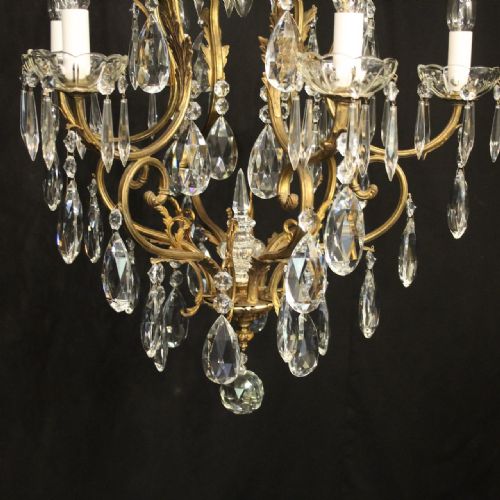 FRENCH GILDED 7 LIGHT ANTIQUE CRYSTAL CHANDELIER - ADDITIONAL PHOTO 4