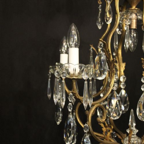 FRENCH GILDED 7 LIGHT ANTIQUE CRYSTAL CHANDELIER - ADDITIONAL PHOTO 5