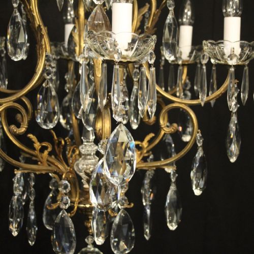 FRENCH GILDED 7 LIGHT ANTIQUE CRYSTAL CHANDELIER - ADDITIONAL PHOTO 6