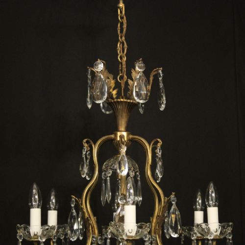 FRENCH GILDED 7 LIGHT ANTIQUE CRYSTAL CHANDELIER - ADDITIONAL PHOTO 8