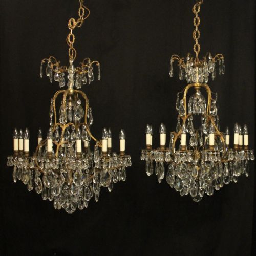 french pair of gilded crystal antique chandeliers - CATEGORY: ANTIQUE LIGHTING - DATED 1920