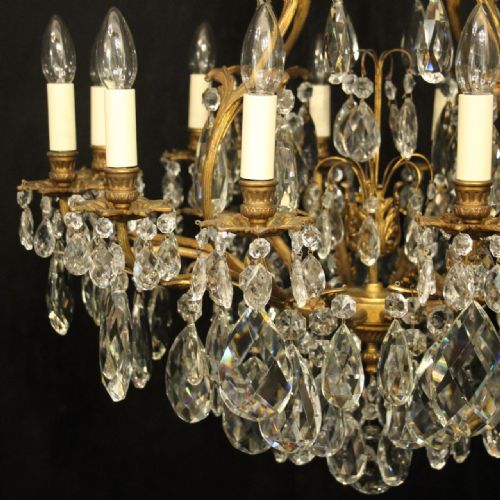 FRENCH PAIR OF GILDED CRYSTAL ANTIQUE CHANDELIERS - ADDITIONAL PHOTO 2