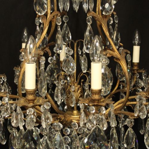 FRENCH PAIR OF GILDED CRYSTAL ANTIQUE CHANDELIERS - ADDITIONAL PHOTO 3