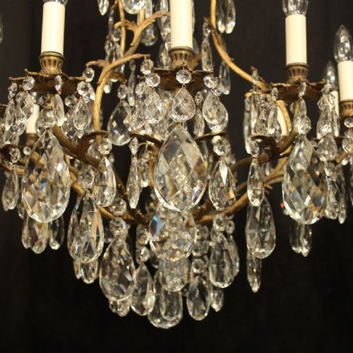 FRENCH PAIR OF GILDED CRYSTAL ANTIQUE CHANDELIERS - ADDITIONAL PHOTO 4