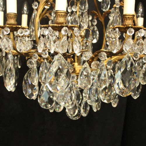 FRENCH PAIR OF GILDED CRYSTAL ANTIQUE CHANDELIERS - ADDITIONAL PHOTO 6