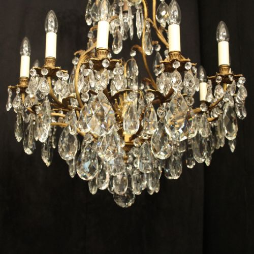 FRENCH PAIR OF GILDED CRYSTAL ANTIQUE CHANDELIERS - ADDITIONAL PHOTO 7