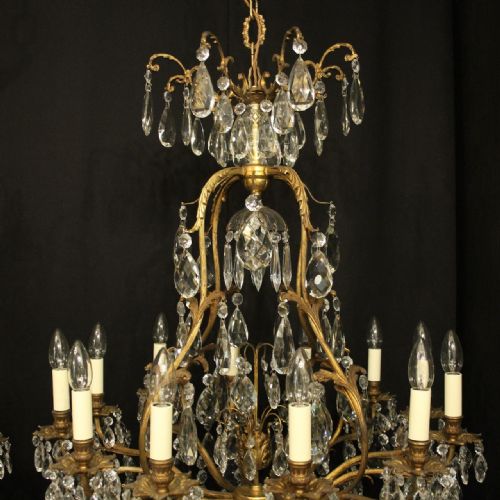 FRENCH PAIR OF GILDED CRYSTAL ANTIQUE CHANDELIERS - ADDITIONAL PHOTO 8