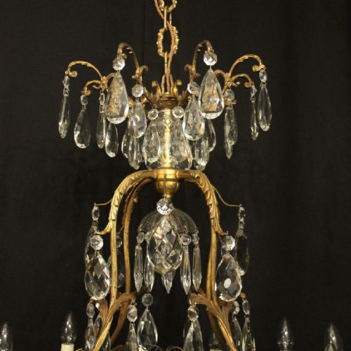 FRENCH PAIR OF GILDED CRYSTAL ANTIQUE CHANDELIERS - ADDITIONAL PHOTO 9