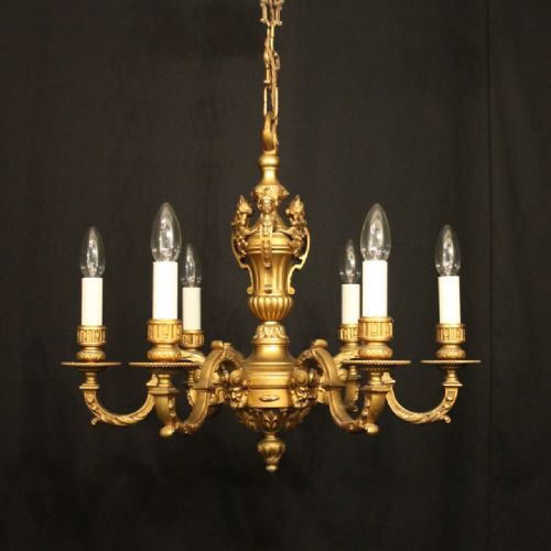 french gilded spelter 6 light chandelier - CATEGORY: ANTIQUE LIGHTING - DATED 1930