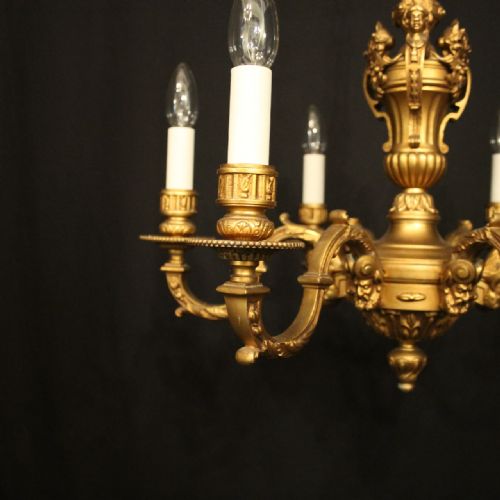 FRENCH GILDED SPELTER 6 LIGHT CHANDELIER - ADDITIONAL PHOTO 1