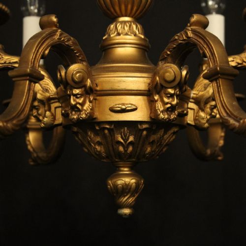 FRENCH GILDED SPELTER 6 LIGHT CHANDELIER - ADDITIONAL PHOTO 2