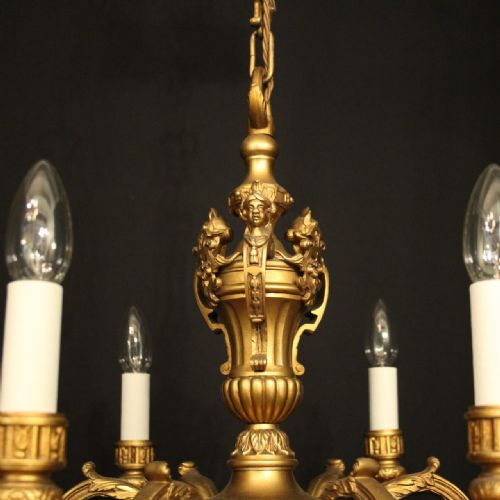 FRENCH GILDED SPELTER 6 LIGHT CHANDELIER - ADDITIONAL PHOTO 3