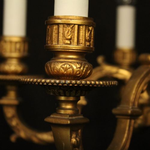 FRENCH GILDED SPELTER 6 LIGHT CHANDELIER - ADDITIONAL PHOTO 4