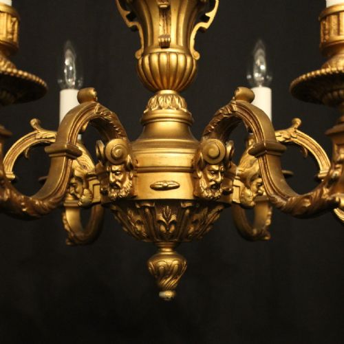 FRENCH GILDED SPELTER 6 LIGHT CHANDELIER - ADDITIONAL PHOTO 5