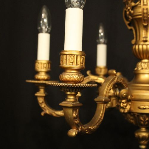 FRENCH GILDED SPELTER 6 LIGHT CHANDELIER - ADDITIONAL PHOTO 6